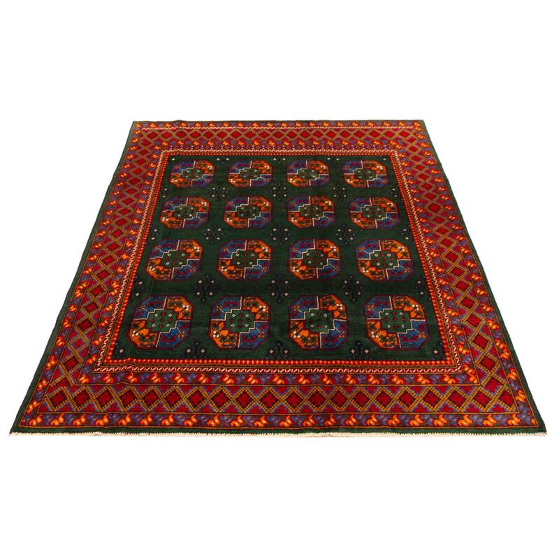 ECARPETGALLERY Hand-knotted Uzbek Kargahi Green Wool Rug - 6'9 x 9'6