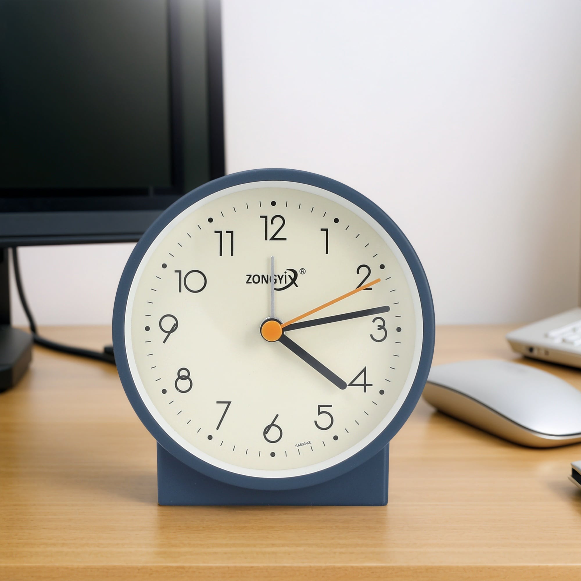 Vintage Alarm Clock, Simple Circular Design, with Geometric Base, Ideal for Bedroom Nightstand - 3.6"L x 2.2"W x 3.7"H