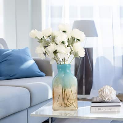 Sagebrook Home Artisan Glass Teal and Apricot Coastal Vase