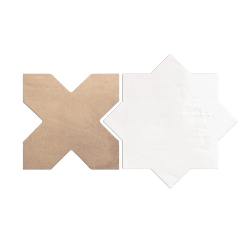 Merola Tile Argile Star Bianco with Cotto Cross 7" x 14" Porcelain Floor and Wall Tile - Kit (2 Tiles)