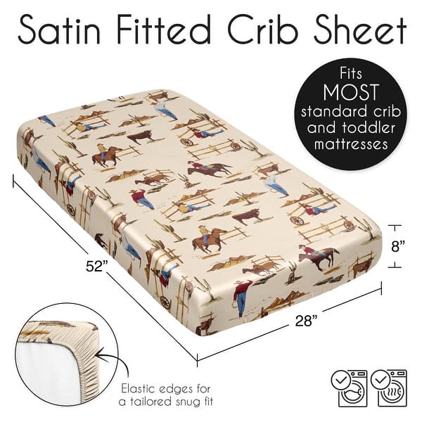 Sweet Jojo Designs Tan Brown Western Cowboy Boy Satin Fitted Crib Sheet Wild West Southern Charm Country South Horse Cow Animal