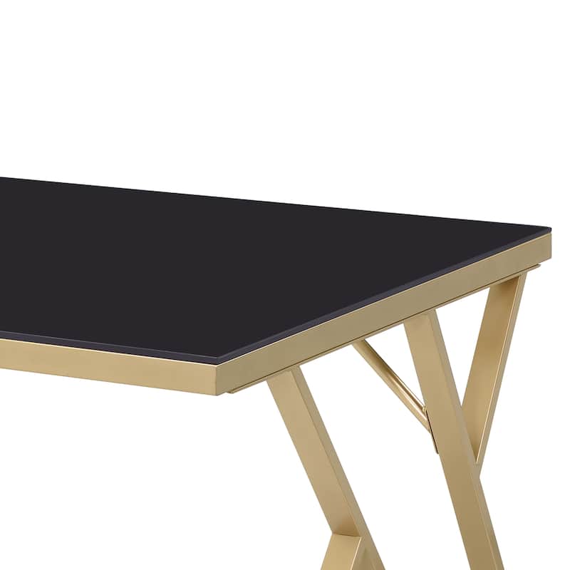 Furniture of America Daanyal Glam 60-inch Glass Dining Table with Gold Frame