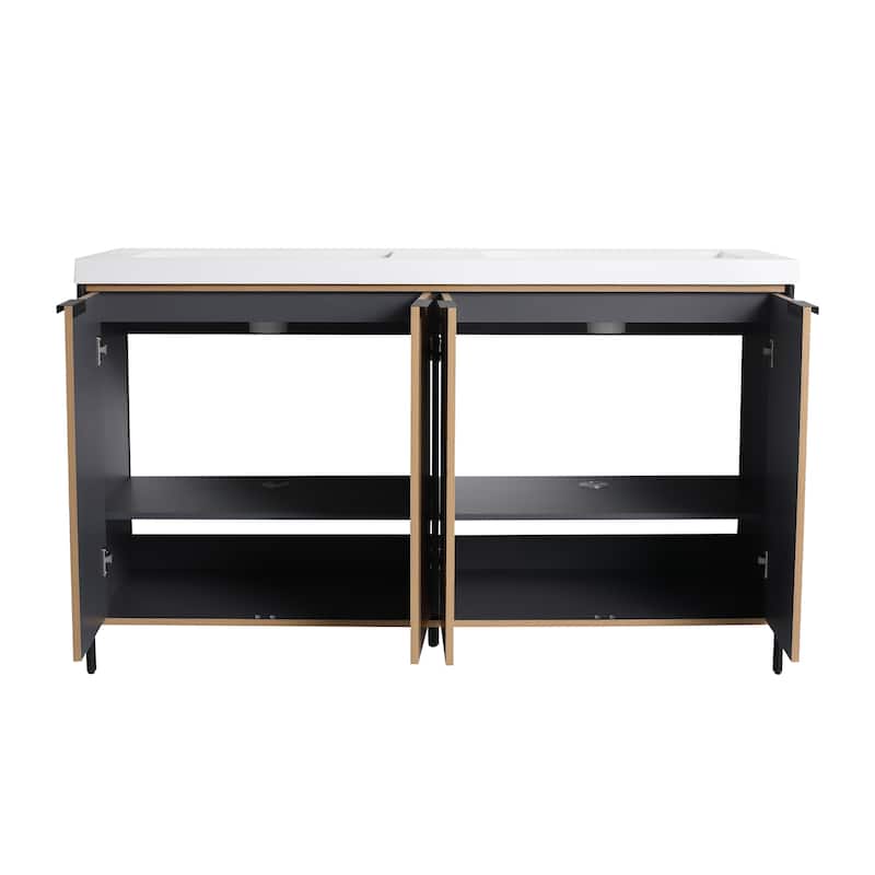 Freestanding Bathroom Vanity with Double Resin Sink