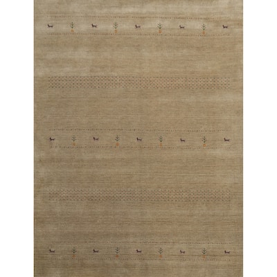 Hand Knotted Oriental 100% Wool Carpet Tribal Animal Pictorial Beige & Ivories Gabbeh Area Rug - 9' 9'' X 8' 1''