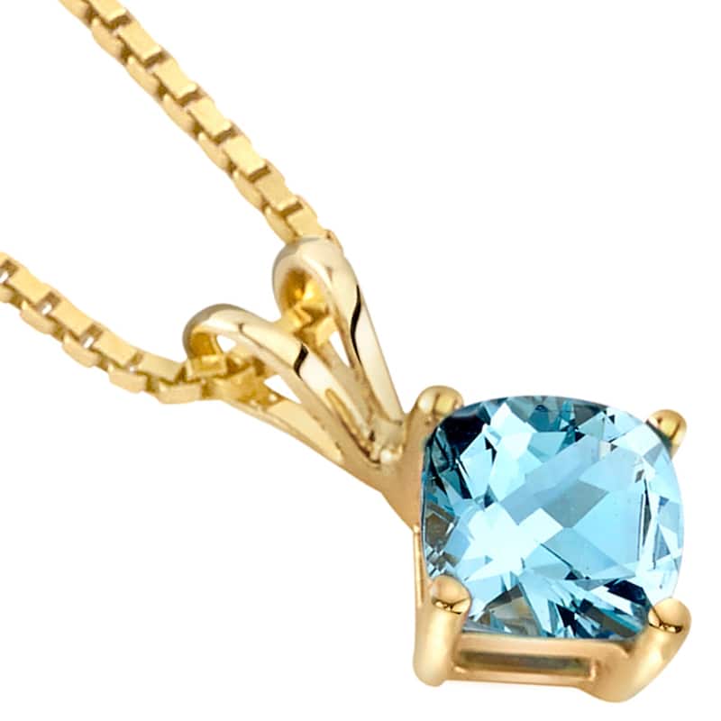 14k Yellow Gold Cushion Cut 0.75 cts Aquamarine Pendant