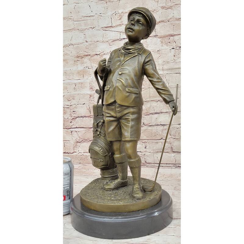 Hand Made Original Signed Artwork Caddy Boy Golfer Bronze Sculpture Trophy Artwork
