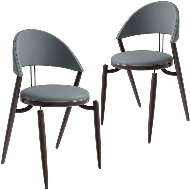 Venice Upholstered Leather Dining Chair (Set of 2) Open Back Accent Side Chair with Iron Legs - Light Grey