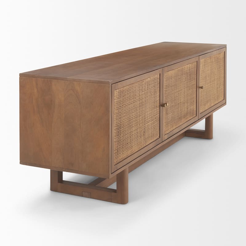 Grier Light Brown Solid Wood With Cane Accents Media Console