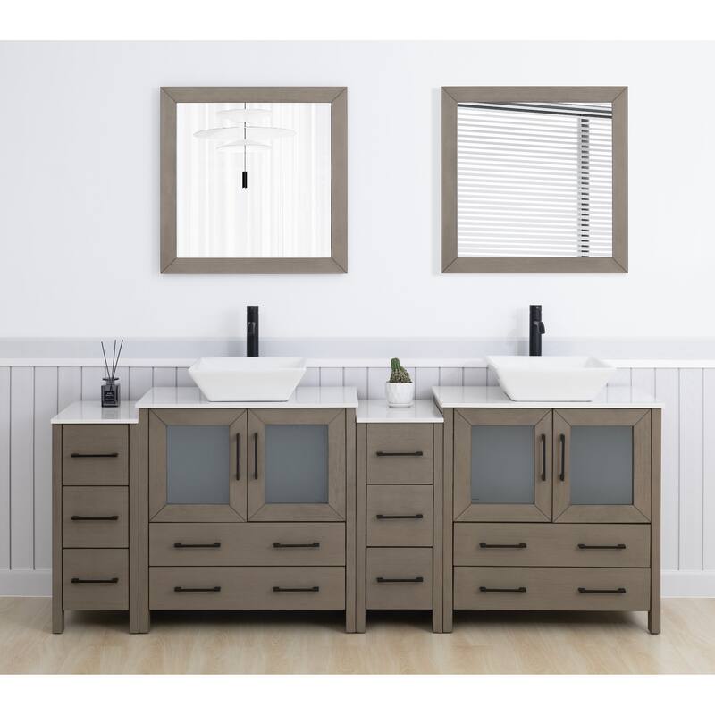 Vanity Art 84-inch Double Sink Bathroom Vanity Set with Engineered Marble Top and Free Mirror - 84 x 18.5 x 36 Inches