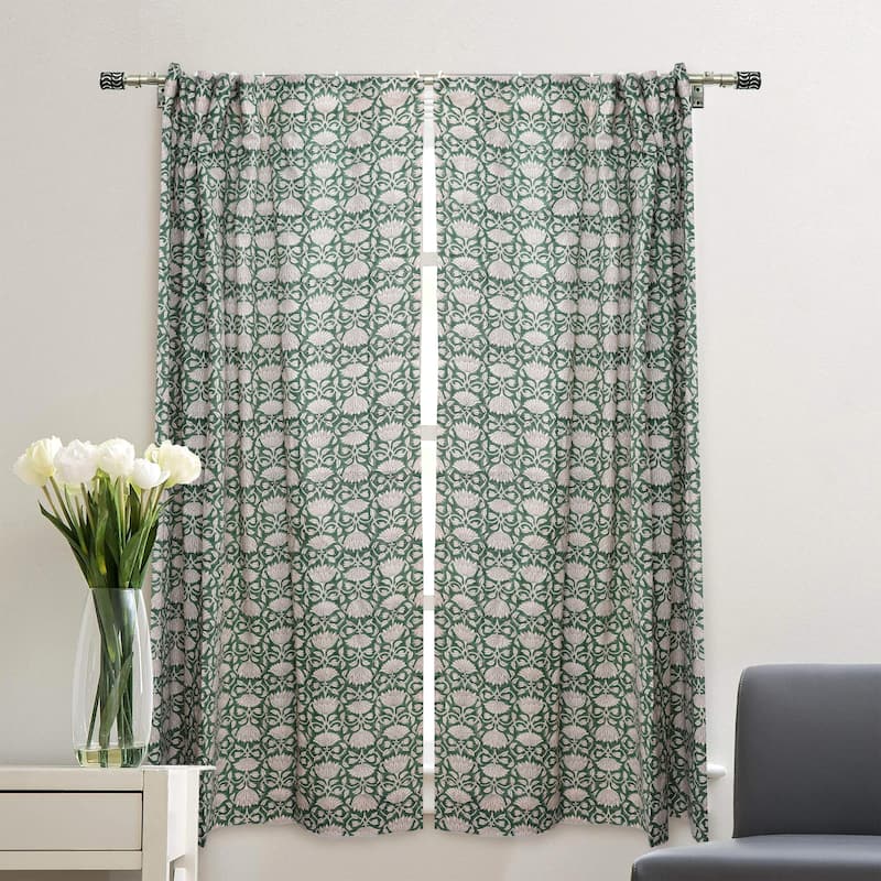 Fabdivine Handmade Block Print Viscose Linen Gift Home Decorative Accent Vintage Curtain or Drape - Ulta Kamal- Light Green - 54" X 84"