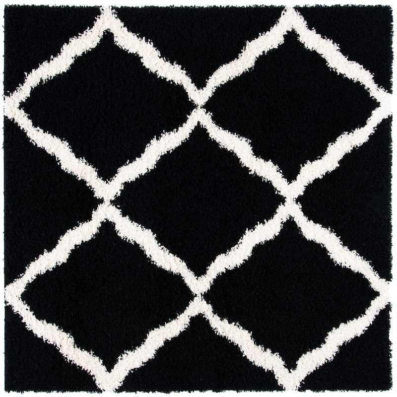 SAFAVIEH Dallas Shag Darina Trellis 1.5-inch Thick Rug - 6' Square - Black/Ivory