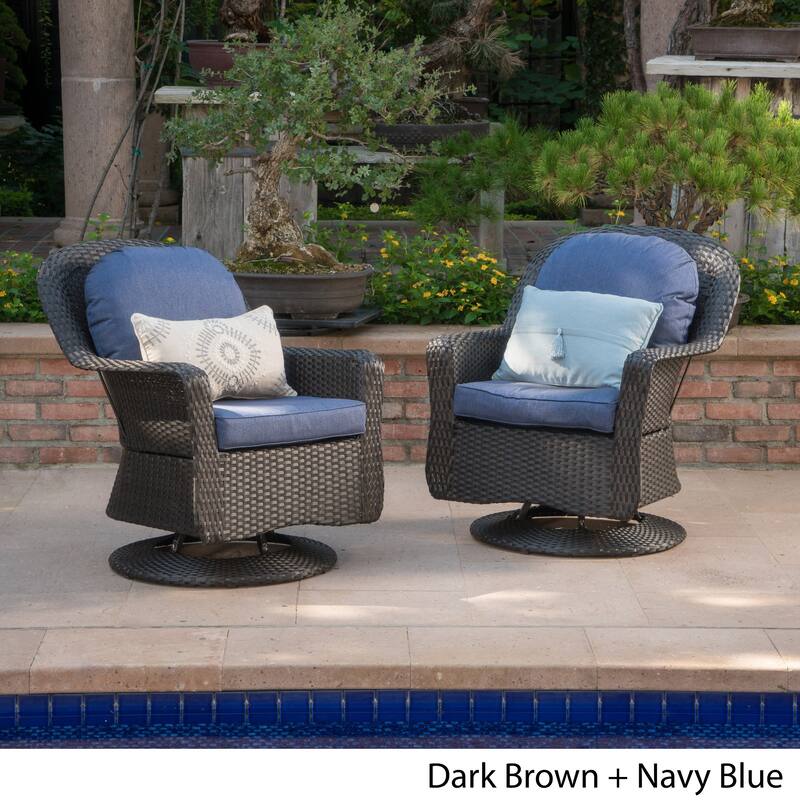 All Weather 360 Degree Swivel Club Chairs Set of 2, Wicker Armchairs