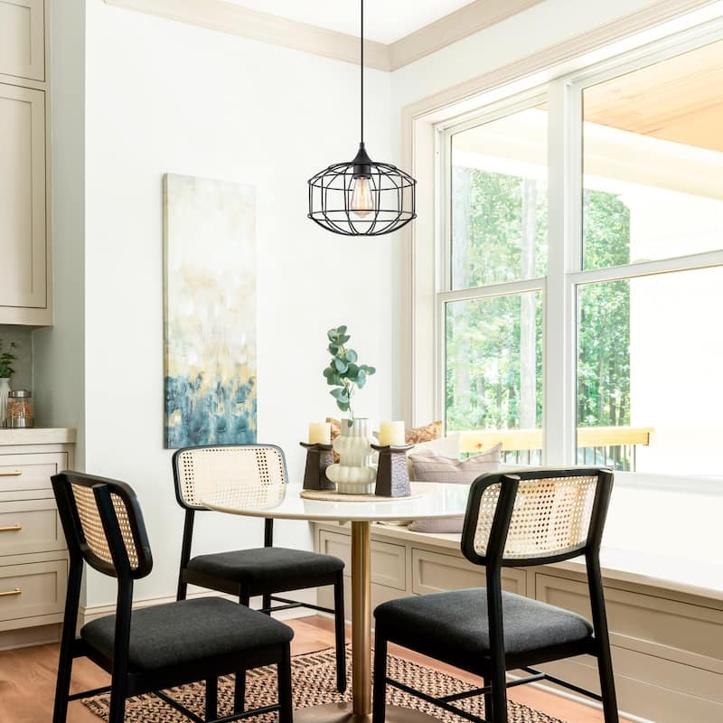 Matte Black Industrial Wire Cage Pendant Light for Kitchen & Dining - Dia.11.22-in