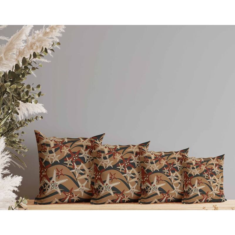 Starfish Sway Indoor/Outdoor Reversible Throw Pillow Umber and Red