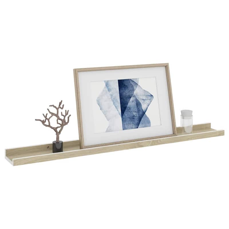 Yuli Wall Shelf Set of 2, Farmhouse Brown White, Raised Ledge Design 32 Inch