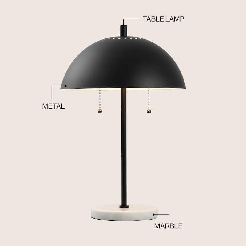 Jennifer 20.7" Dome Metal with Marble Base LED Table Lamp, Gold/White by JONATHAN Y