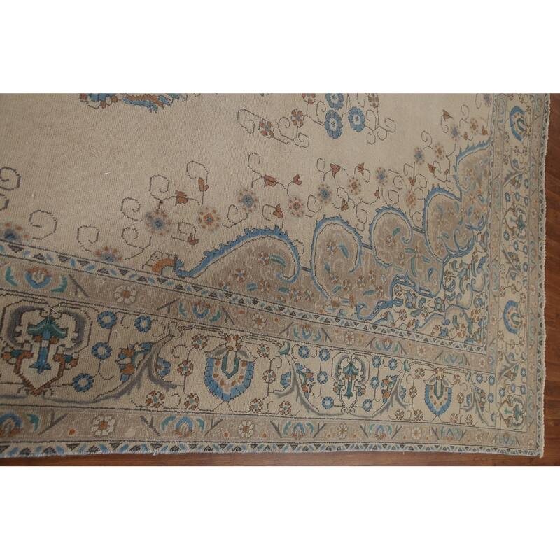 Hand Knotted Oriental 100% Wool Carpet Traditional Medallion Beige & Ivories Tabriz Area Rug - 13' 0'' X 9' 7''