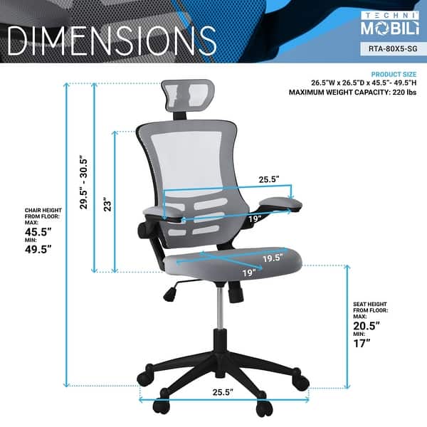 Mobili Modern High-Back Mesh Executive Office Chair with Headrest and ...