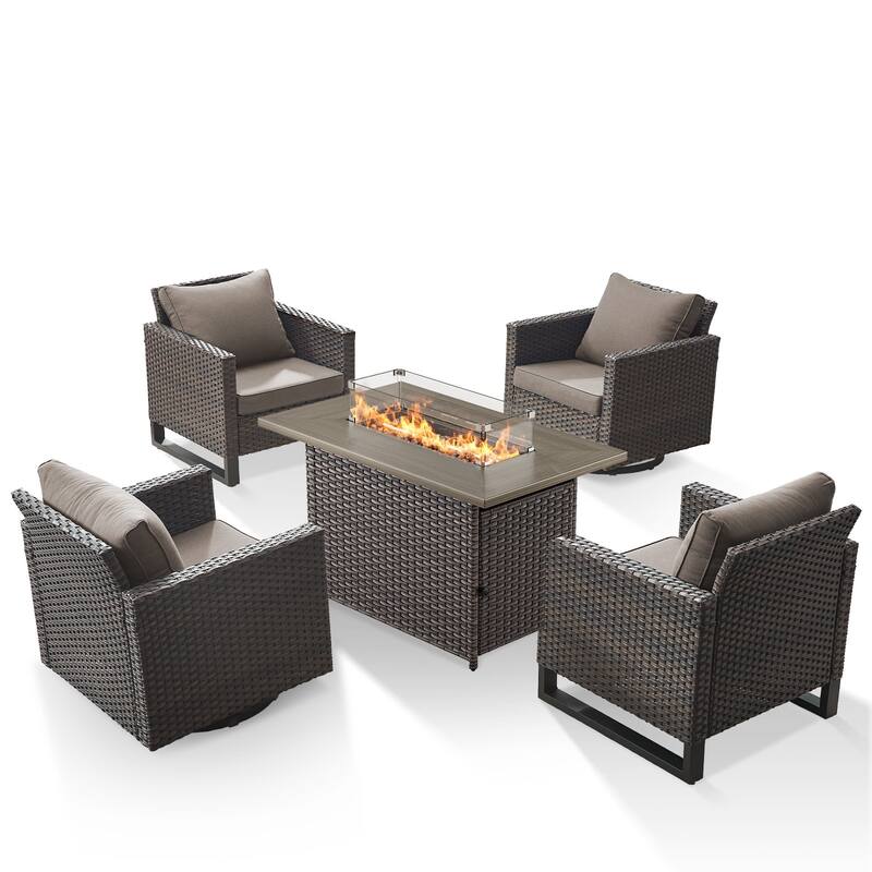 5 Pieces Swivel Chair Club Chair with Fire Pit Table