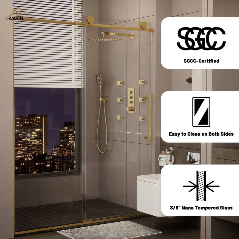 CASAINC 60 in. W x 76 in. H Sliding Frameless Shower Door with Tempered Glass