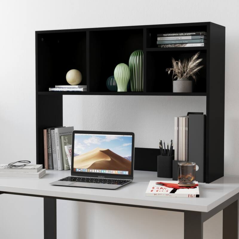 Space-Saving Desktop Bookshelf Storage Organizer with Assorted Cubbies - Black