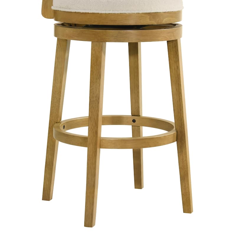 Noely Modern Farmhouse Swivel Wood Counter Height Kitchen Bar Stool with White Boucle Fabric Upholstered Seat