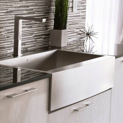 DAX Stainless Steel Farmhouse Top Mount Kitchen Sink, Brushed Stainless Steel