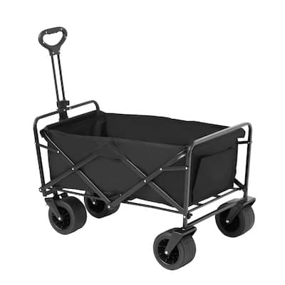 Black Oxford Iron Wagon 350lbs Foldable Cart with Lock Brakes - 37.59x35.43x23.62 inch