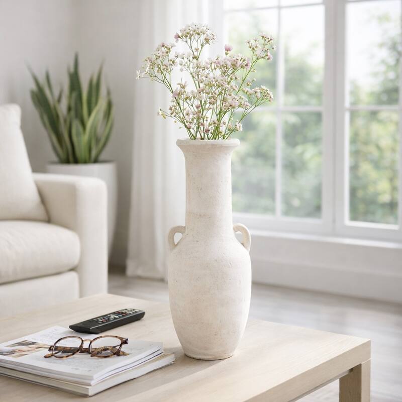 Ceramic Nomad Rough Finish Amphora Vase - White, 19"