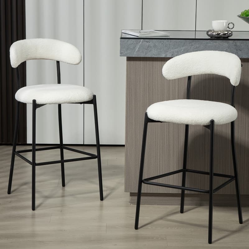 1 Count 26" Teddy Fabric Counter Height Bar Stool with Footrest, Black Powder-Coated Base