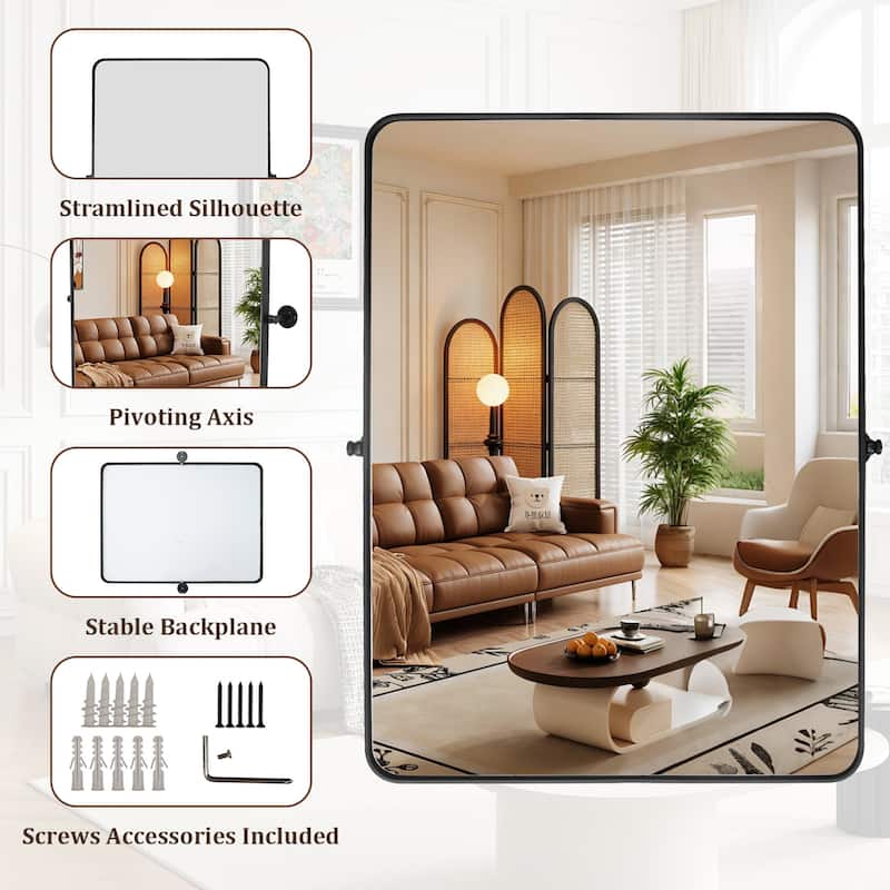 Metal Framed Pivoting Bathroom Vanity Mirror Adjustable Tilting Rectangle Wall Mirror Horizontal or Vertical