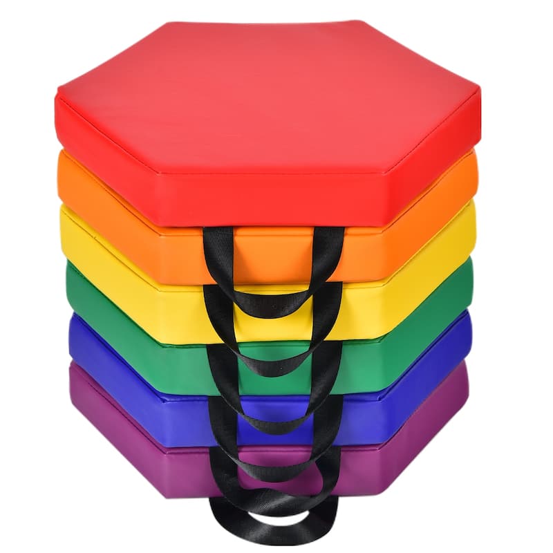 6 Pieces Multifunctional Hexagon Toddler Floor Cushions Classroom Seating with Handles - Multicolor