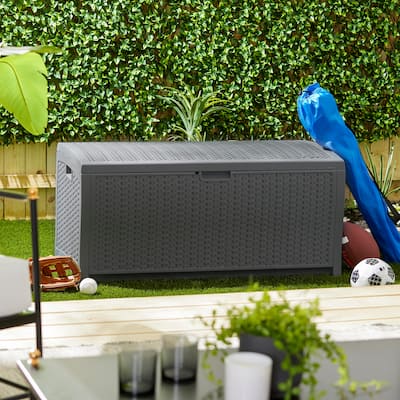 Suncast DBW7300 73 Gallon Resin Wicker Outdoor Patio Storage Deck Box, Mocha