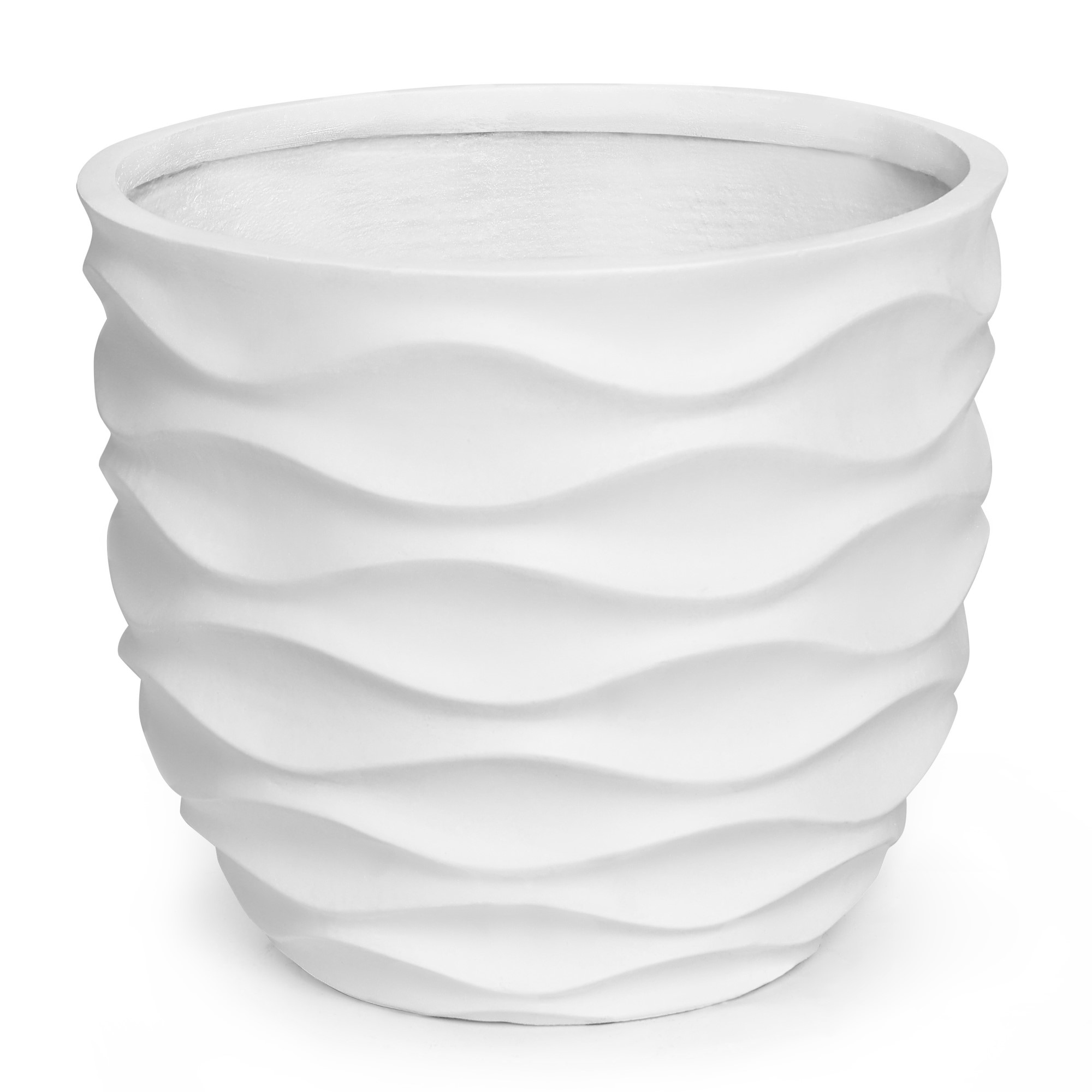White Horizontal Waves Round MgO Indoor/Outdoor Planter - 11.61" H x 13.39" Diameter