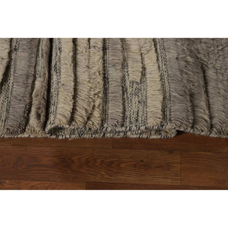 Striped Moroccan Shaggy Oriental Area Rug Handmade Wool Carpet - 5'8" x 8'3"