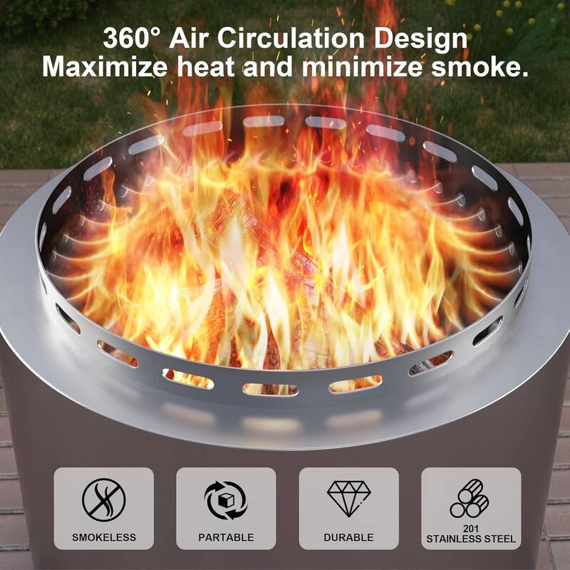 19inch Outdoor Smokeless Fire Pit, Portable Wood Burning Fire Pit for Patio, Backyard