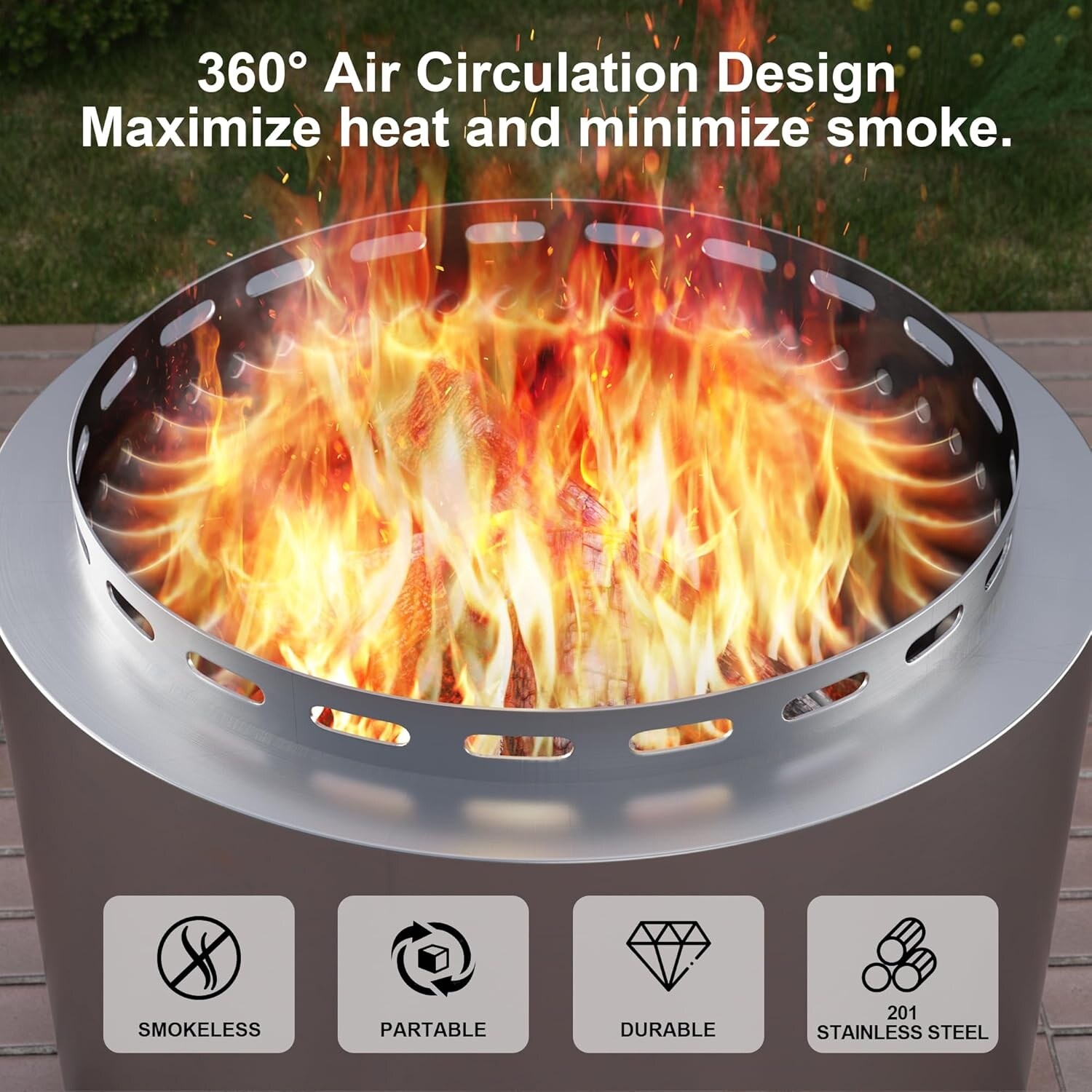 19inch Outdoor Smokeless Fire Pit, Portable Wood Burning Fire Pit