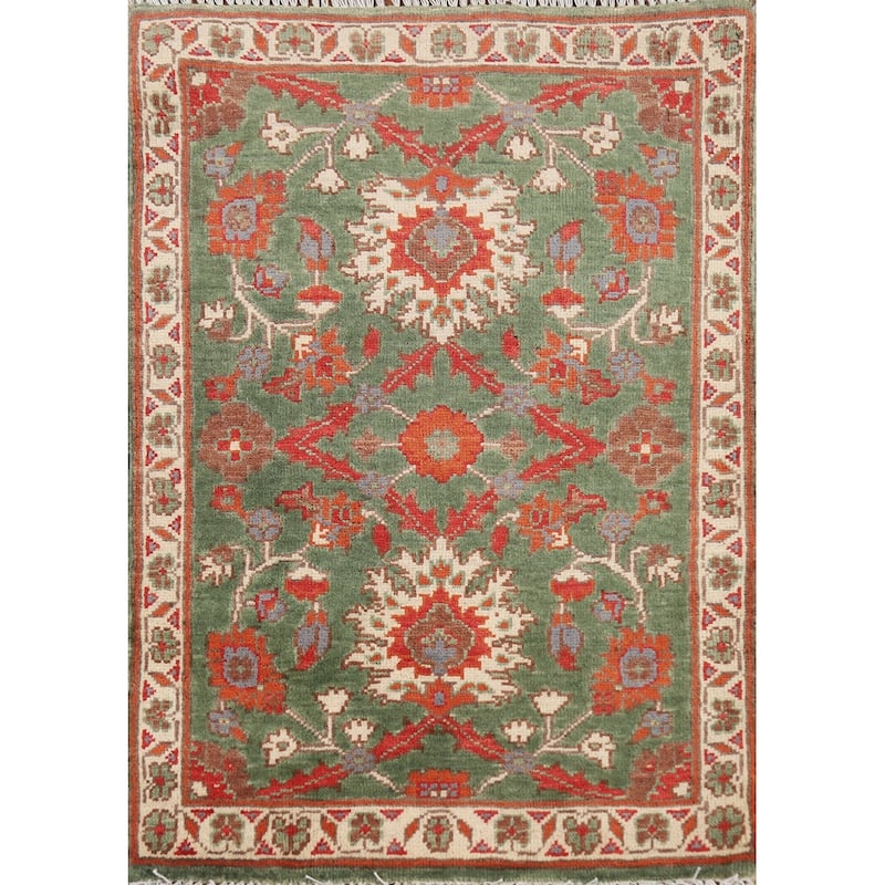 Green Floral Kazak Accent Rug Handmade Wool Carpet - 2'0" x 3'0"