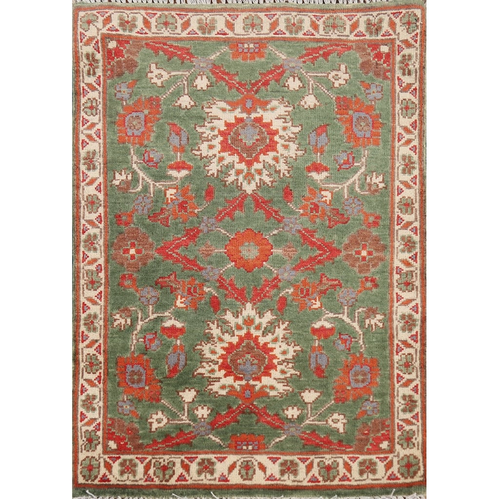 Green Floral Kazak Accent Rug Handmade Wool Carpet - 2'0" x 3'0"