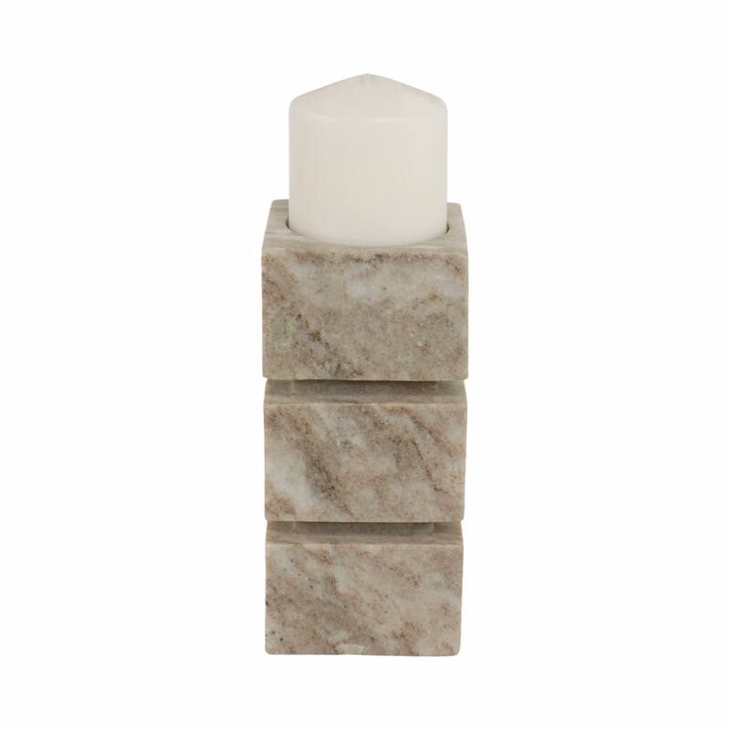 Modern Onyx Marble Stacked Cubes Candle Holder - Ivory & Tan