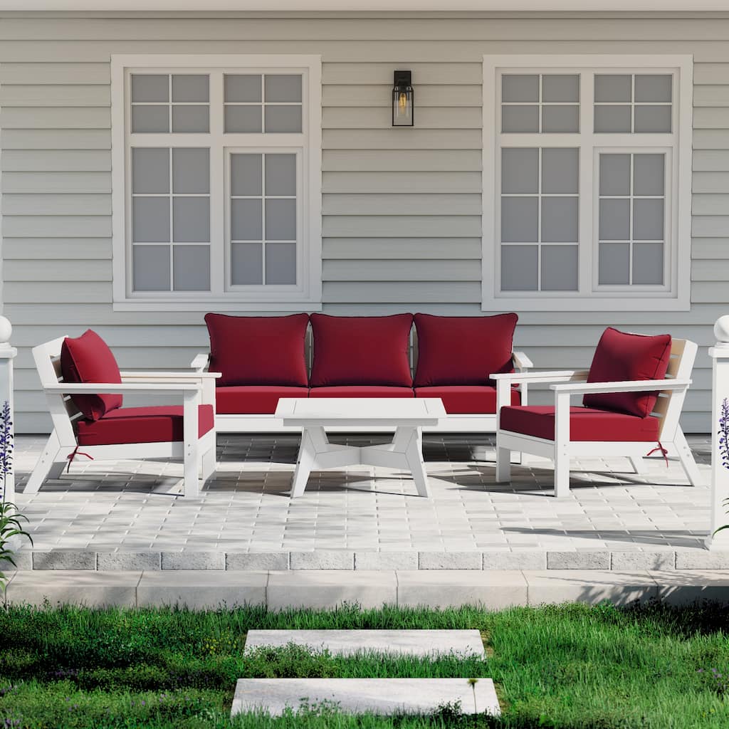 Birchwood All Weather HDPE Outdoor Patio White Deep Seating Conversation Set (6-Piece Set)