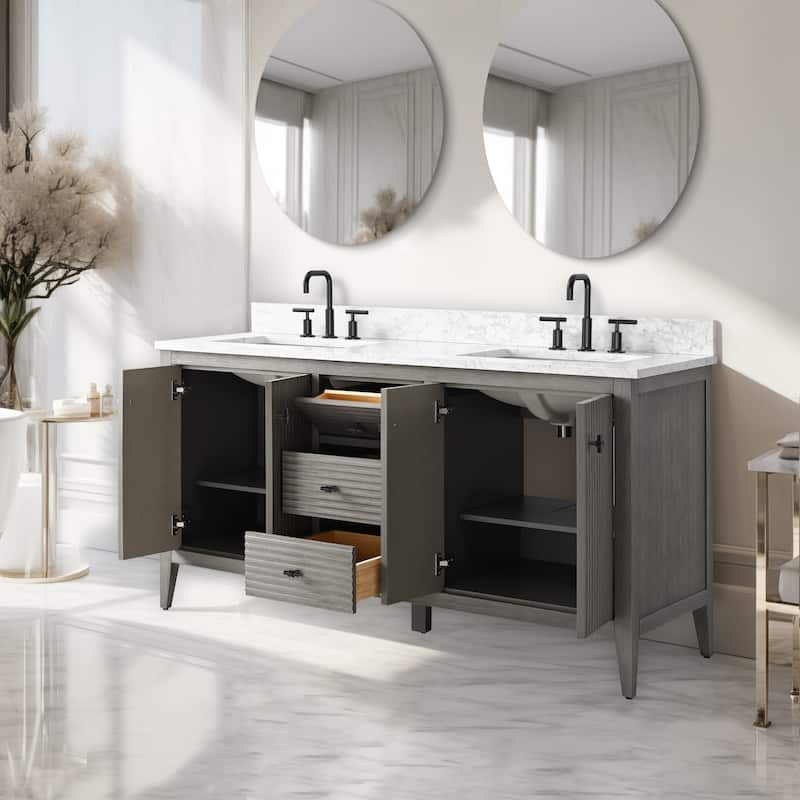 Vanity Art 60" Double Sink Bathroom Vanity Cabinet with Engineered Marble Top