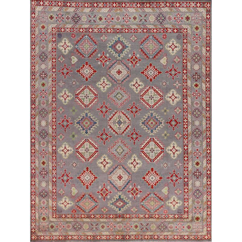 Hand Knotted Oriental 100% Wool Carpet Traditional All-Over Greys & Charcoal Kazak Area Rug - 9' 10'' X 8' 2''