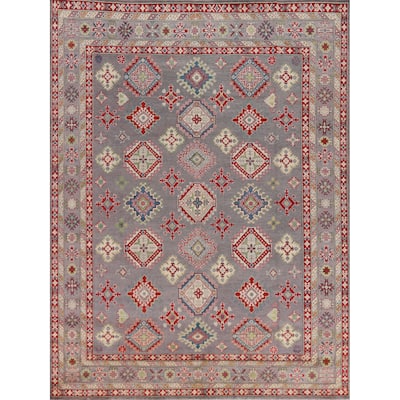 Hand Knotted Oriental 100% Wool Carpet Traditional All-Over Greys & Charcoal Kazak Area Rug - 9' 10'' X 8' 2''