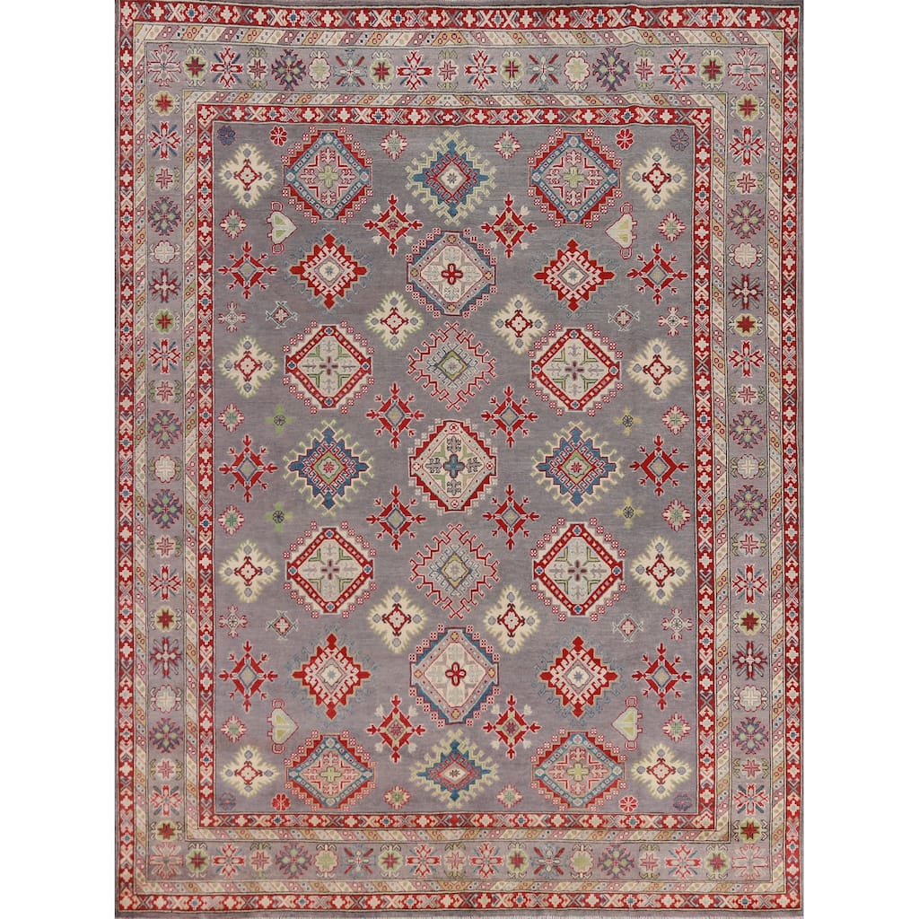 Hand Knotted Oriental 100% Wool Carpet Traditional All-Over Greys & Charcoal Kazak Area Rug - 9' 10'' X 8' 2''
