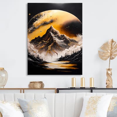 Designart 'Black And Gold Mountain Landscape VI' Outer Space Canvas Wall Art