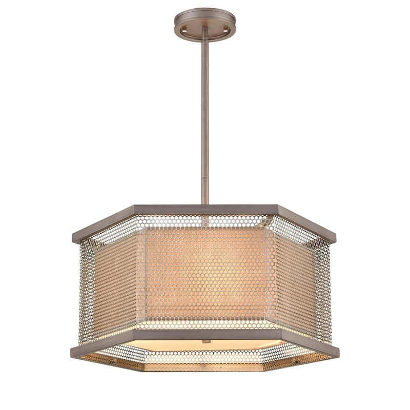 Elk Home Crestler Weathered Zinc Fabric 3 Light Chandelier - Weathered Zinc, Polished Nickel