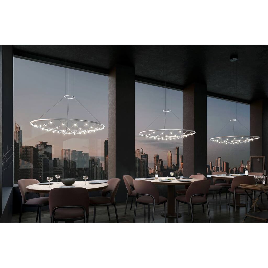 Constellation Galaxy Matrix 60" Round LED Pendant w/ 20' Cord/Cable - Bright Satin Aluminum