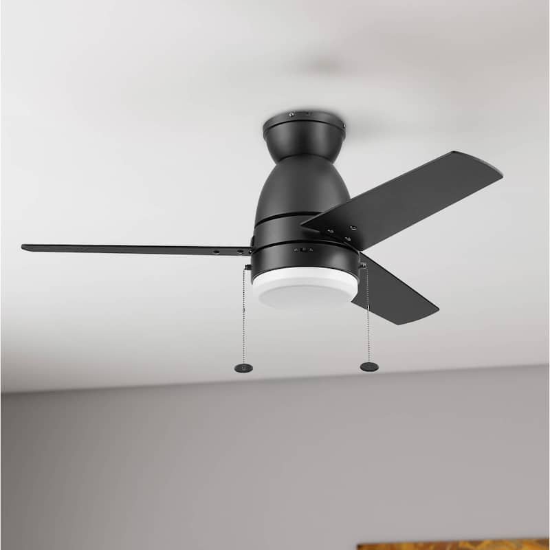 44" Prominence Home Fawn Contemporary Ceiling Fan with LED Light, Dual Finish Blades - 44 Inches - 44 Inches - Matte Black - Pull Chain