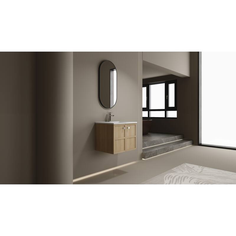 24" Wall-Mounted Bathroom Vanity whit Ceramic Sink